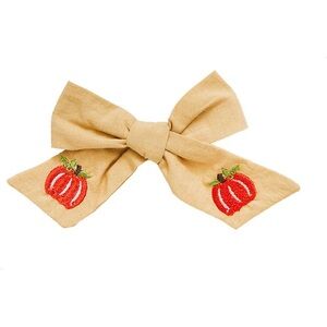 Pink Chicken Pumpkin Embroidery Bow Lark/Tan New